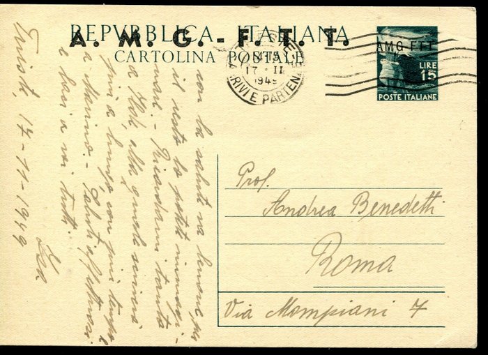 Trieste,  A-vyöhyke 1947 - N. 23 postilähetystä