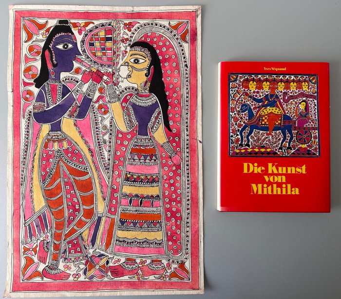 Onbekende kunstenaar - Madhubani schildering: Radha en Krishna