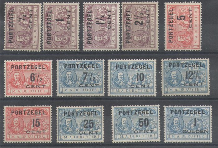 Holanda 1907 - Selos postais De Ruyter - NVPH P31/P43
