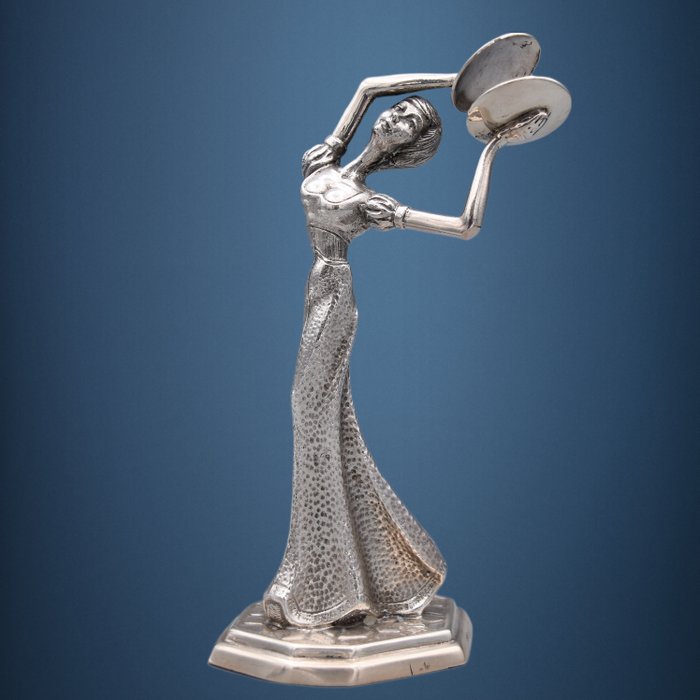 Skulptur, Dama tocando platillos - 14 cm - .925 Silber