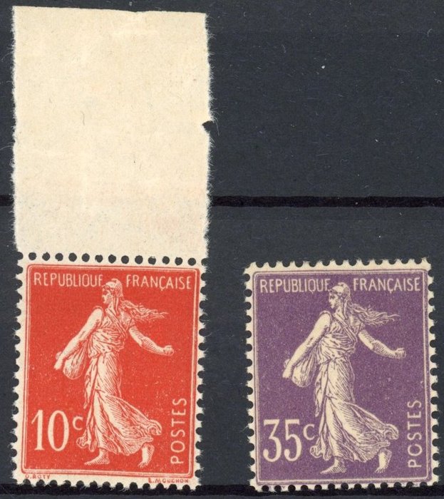 法國 1906 - Semeuse - 完整系列 - 郵政新鮮度 - 35c 簽名小牛 - 報價：498 歐元 - Yvert 135/36**
