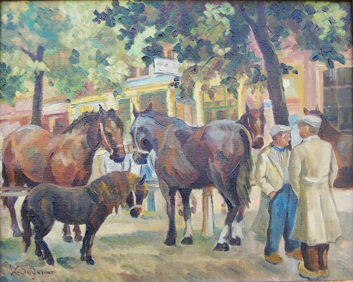 Klaas Ooijevaar (1911-1990) - Paardenmarkt in Purmerend