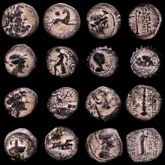 Seleucidriket, 312-63 f.Kr. Lot comprising eight (8) bronze coins Middle East, and at the height of its power included central Anatolia, the Levant, Mesopotamia,  (Utan reservationspris)