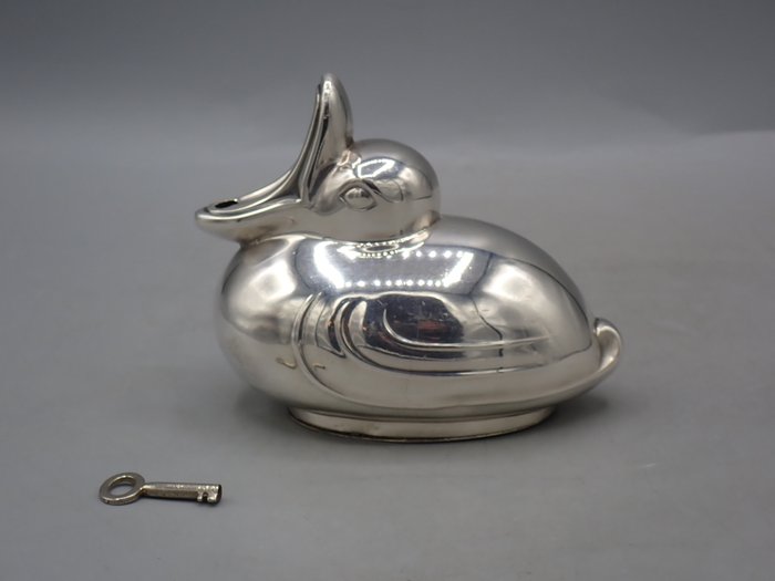 Spardose - Art Deco - Skulptur einer Ente - .835 Silber