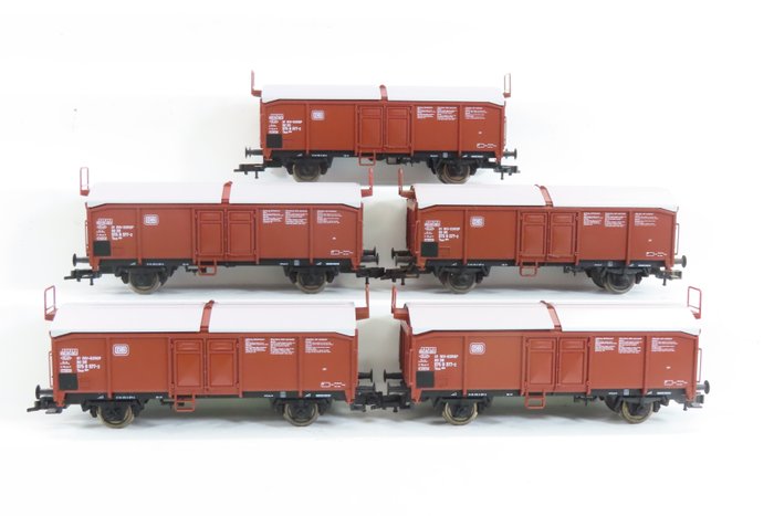 Fleischmann H0 - 5333 - Carrozza merci di modellini di treni (5) - Carri a tetto scorrevole a 2 assi - DB