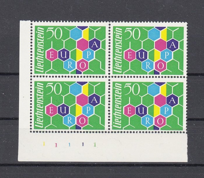 Europa CEPT Liechtenstein 1960 - Europa-Briefmarke in postfrischem Eckblock mit 4 Stück - Michel 398