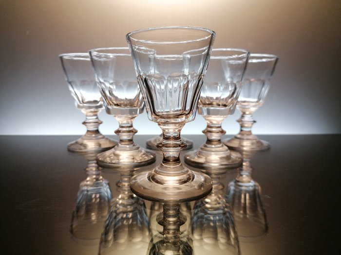 Le Creusot / Baccarat / Saint Louis - Drinking glass (6) - Rare wine / port glasses "Caton" early 19th century (1820) - Crystal, Glass