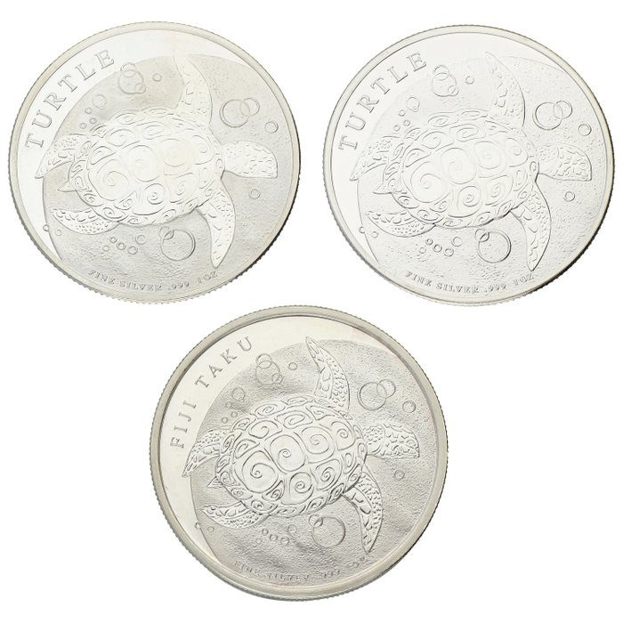 斐濟, 紐埃. 2 Dollars 2013/2016 ''Turtle'', 3x1 Oz (.999)  (沒有保留價)
