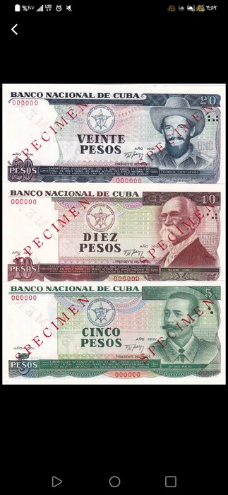 Kuba. - 5, 10, 20 Pesos 1991 - SPECIMEN - Pick CS25  (Utan reservationspris)