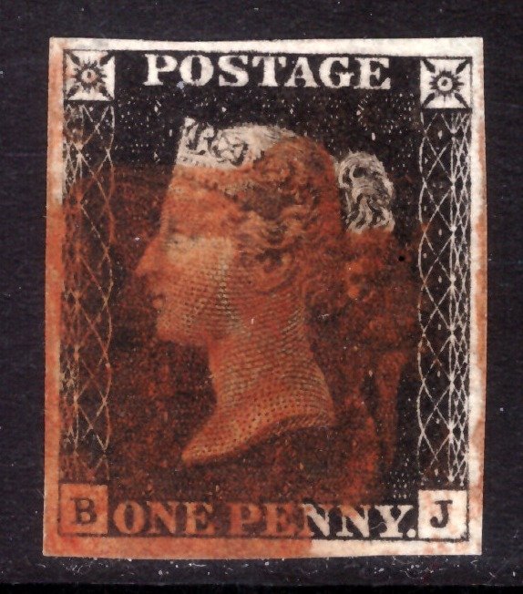 大不列顛 1840 - 1d 黑色帶紅色馬耳他十字 - Stanley Gibbons 2, pl.4
