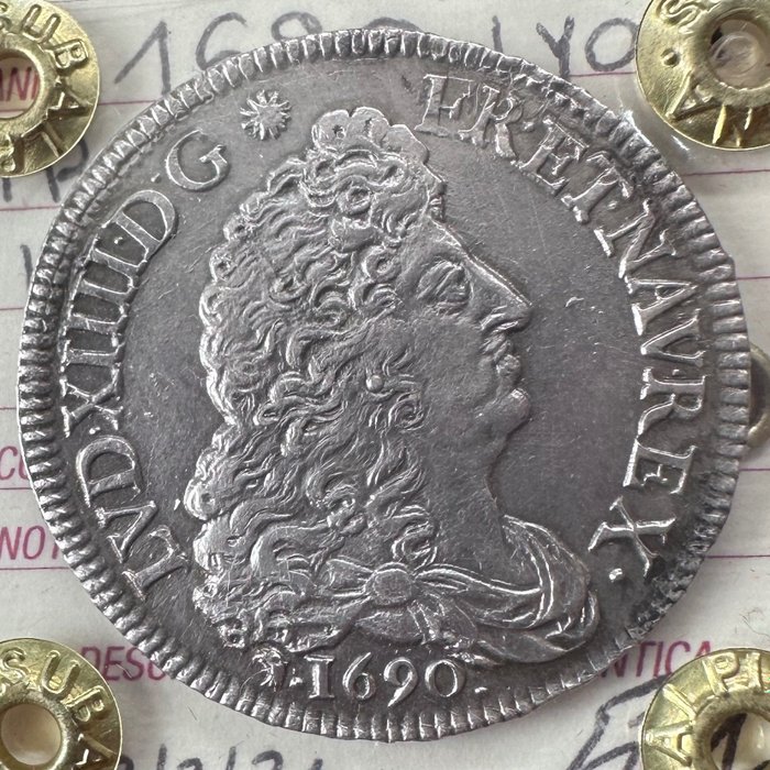 Francia. Luigi XIV (1643-1715). 1/2 Écu 1690-D, Lyon