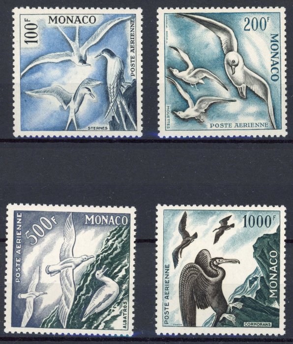 Monaco 1955 - Luftpost – Seevögel – Die komplette gezackte Serie 11 – Preis: 575 € - Yvert PA 55/58