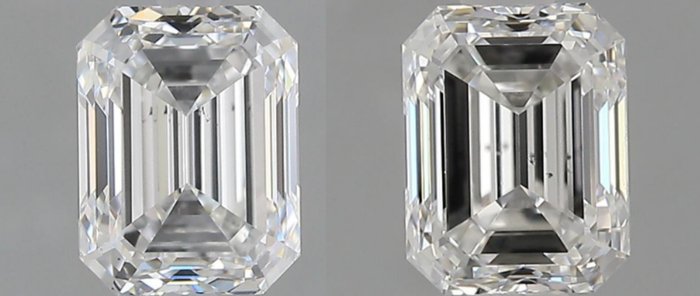 2 pcs Diamantes - 1.60 ct - Esmeralda - E, F - VS2, *No Reserve Price* *Pair* *EX*