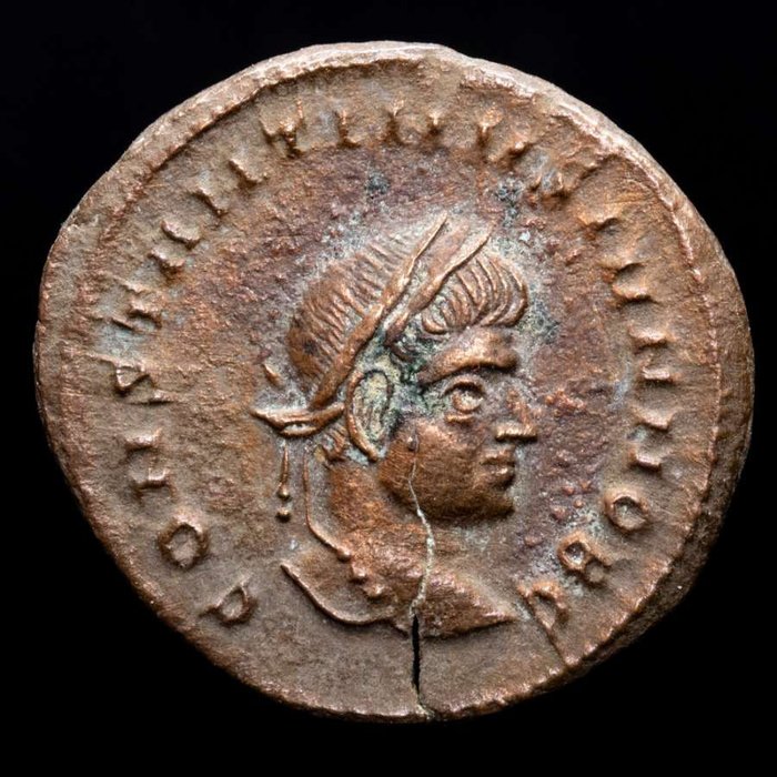 Cesarstwo Rzymskie. Constantine II (AD 337-340). Follis Siscia mint (320-321 A.D.) CAESARVM NOSTRORVM / ASIS star. VOT / V  (Bez ceny minimalnej
)