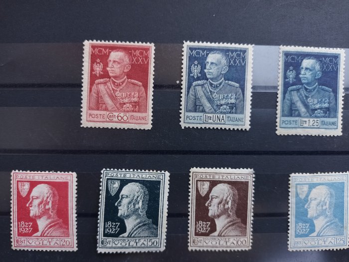 Regatul Italiei 1924/1927 - seria jubileului regelui + centenarul morții lui Alessandro Volta + 2 serii de patronaj școlar - sassone S. 36 + S. 44 + 58+59+60+61 + 69
