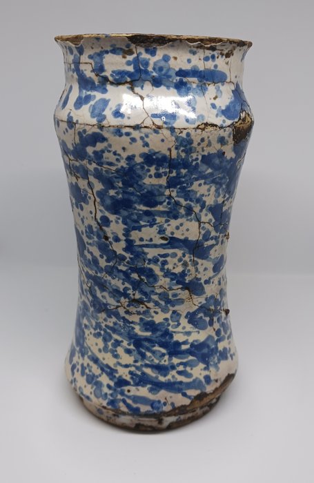 花瓶 -  Albarello 藥壺，16 世紀蠟燭裝飾西班牙  - 瑪瑙, 陶瓷