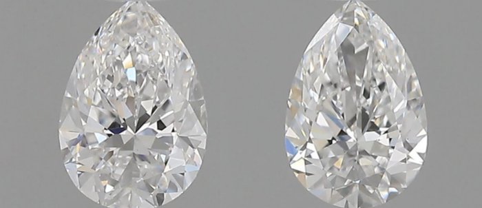 2 pcs Diamonds - 1.01 ct - Αχλάδι - D (άχρωμο) - VS1, *No Reserve Price* *Matching Pair* *EX*