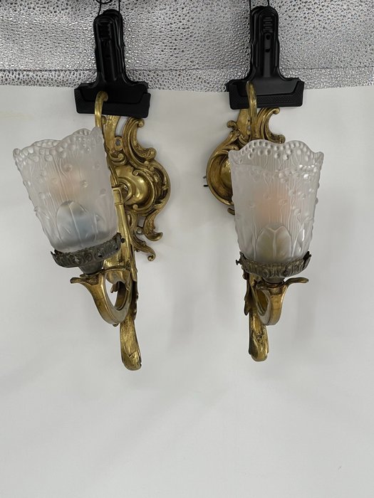 Lampă de perete (2) - Pereche de aplice în stil baroc din bronz - Bronz