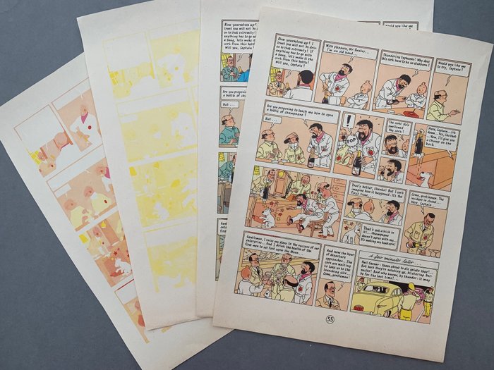 Hergé - On a marché sur la Lune - 4 tirages de couleurs successifs , verso blanc