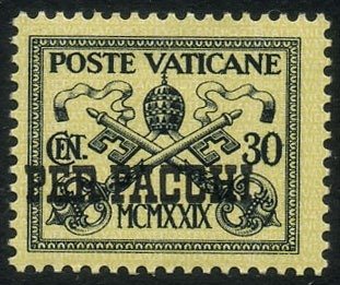 梵蒂冈城 1931 - 邮政包裹 30 c.套印向左移动 + 20 c。套印移至 - Unificato 5eh+3Ec