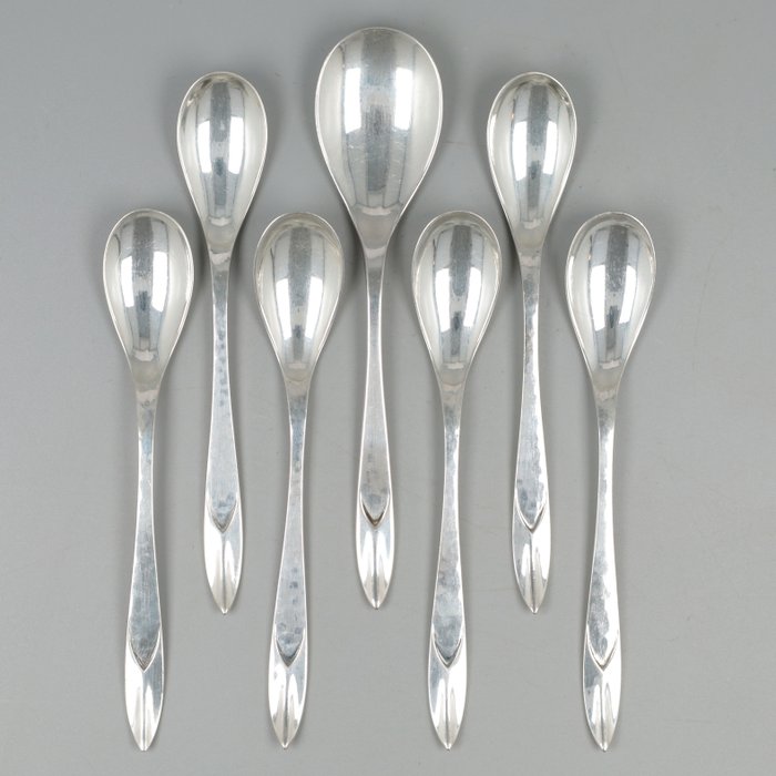 Gerritsen & van Kempen NO RESERVE "Art-Deco" theelepels & suikerschep - Tea spoon (7) - .833 silver