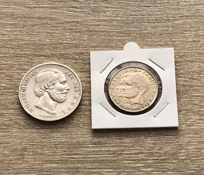 Belgia, Nederland. 1854 2 1/2 Gulden/ 1960 50 Francs (2 coins)  (Ingen reservasjonspris)