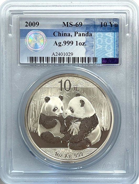 Kiina. 10 Yuan 2009 Panda, 1 0z (.999)  (Ei pohjahintaa)
