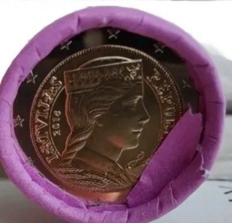 拉脫維亞. 2 Euro 2014 (25 monete) in rotolino  (沒有保留價)