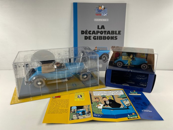Tintin - La décapotable de Gibbons: Le Lotus Bleu 1/24 et 1/43 - 2 Miniature Cars