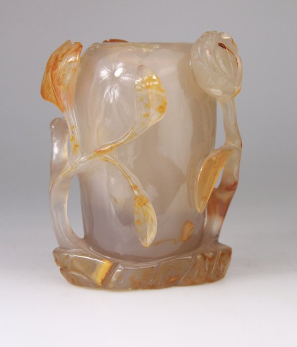 Chinese Carved Agate Sculpture Stone Vase Flower Statue Chine - 玛瑙 - 中国