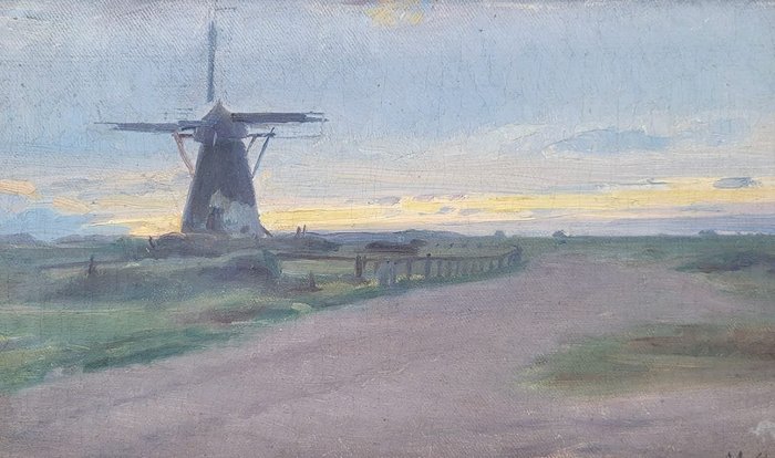 Danish school (XIX-XX) - Landscape with windmill