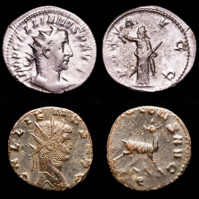 Rooman imperiumi. Lot comprising two (2) Roman Imperial - Gallienus. Rome mint. PAX AVGG / DIANAE CONS AVG  (Ei pohjahintaa)