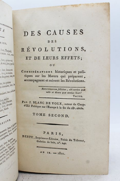 J. Blanc De Volx - Des causes des révolutions, et de leurs effets - 1801