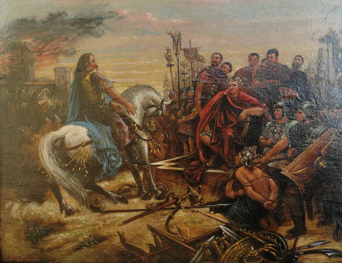 J. Maquel (XIX-XX), da Lionel Royer - Viecingetorige si arrende a Cesare