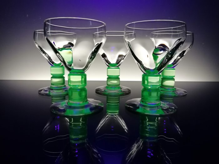 Doyen Le Havre - 波特酒杯 (5) - 鈾綠口眼鏡 - 水晶, 玻璃