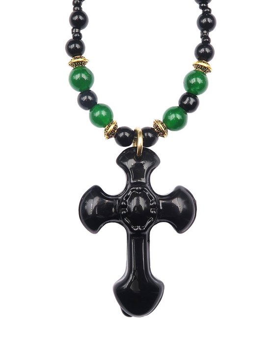 Emerald - Protection necklace - Obsidian cross - Shield against negative energies - Necklace with pendant