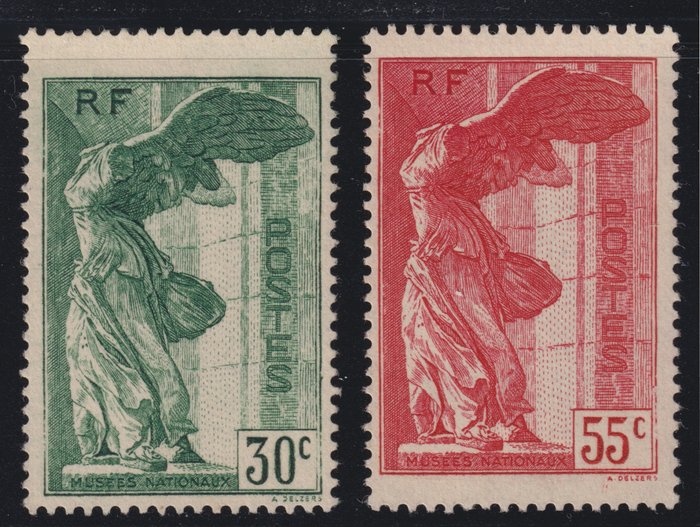 Francia 1937 - Victoria de Samotracia n° 354 y 355, Nuevo**, gomas adhesivas. - Yvert