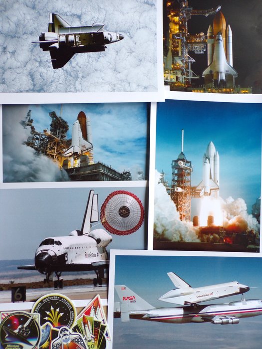 NASA - Weltraum-Memorabilien - Sechs NASA-Shuttles, sechs Fotos, sechs Aufkleber. - 1980-1990