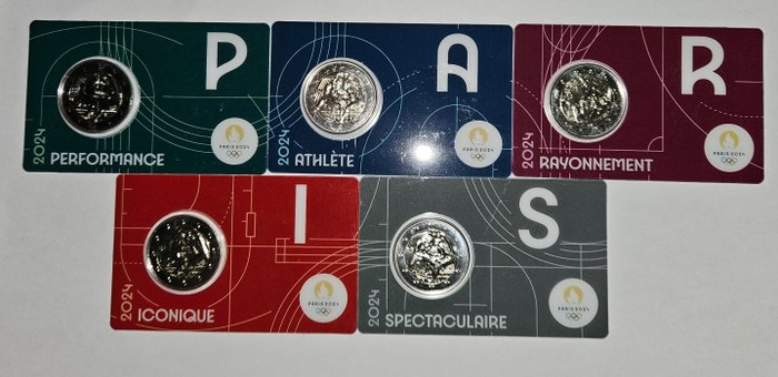 Frankrike. 2 Euro 2024 "Jeux Olympiques de Paris 2024" (5 coincards)  (Utan reservationspris)