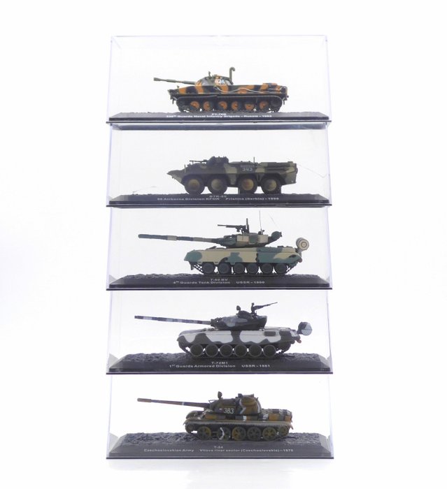 5 carri armati "Guerra Fredda - Blocco Sovietico" Originali e rari - Sotilasajoneuvon pienoismalli - PT-76B, BTR-80, T-80 BV, T-72M1, T-54
