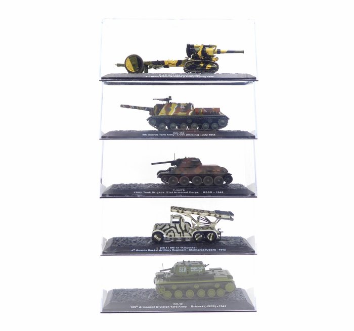 5 carri armati "USSR / World War II" Originali e rari - Véhicule militaire miniature - B-4 M1931, ISU-152, T-34/76, ZIS 6/BM13, KV -1E