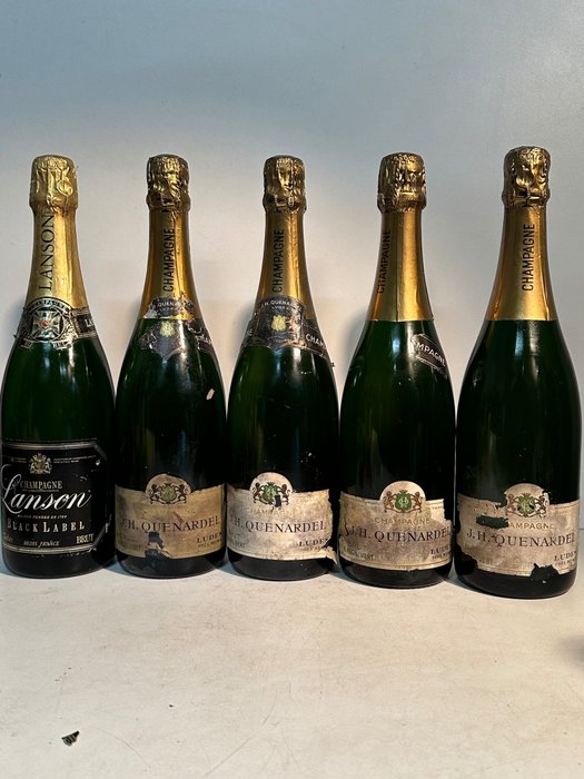 Lanson, Quenardel, 80s Lanson Le Black Label (1) & 70s/80s J.H. Quenardel Blason Vert(4) - Champagne Brut - 5 Bottles (0.75L)