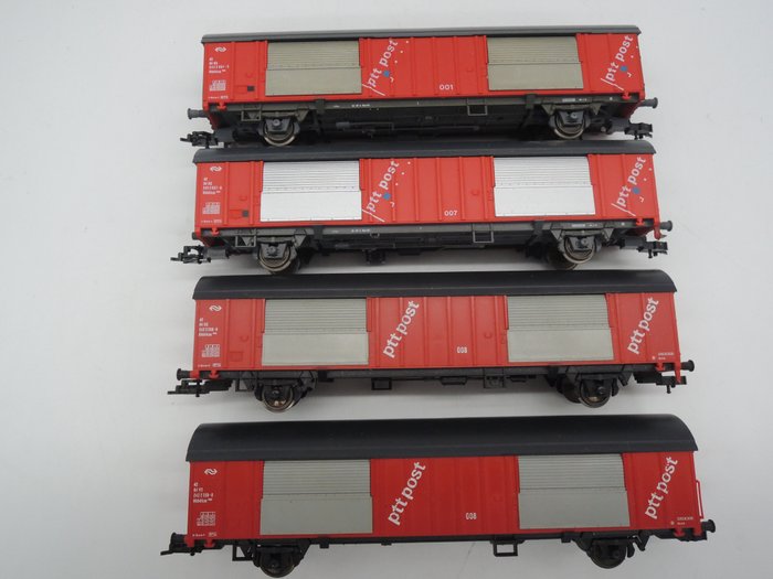 Roco H0 - 4387A/46281 - 模型貨運火車 (4) - 郵政車輛PTT - NS