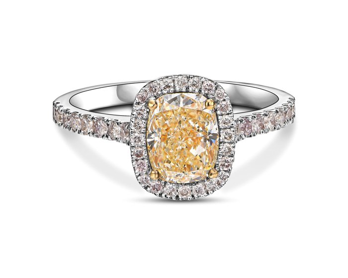 Ring - 18 kt Gelbgold, Weißgold -  2.18ct. tw. Gelb Diamant  (Natürlich farbig) - Diamant