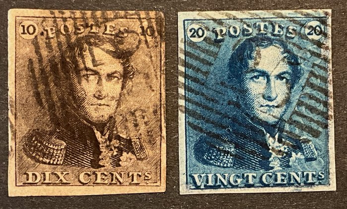 Belgium 1849 - Epaulet 1 & 2: with beautiful stamping P25 CHARLEROI - OBP 1/2