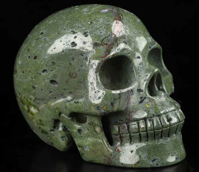 Gyönyörű 1,565 kg-os sárkányvér jáspis Koponya - Hand Carved Skull - 97 mm - 85 mm - 128 mm