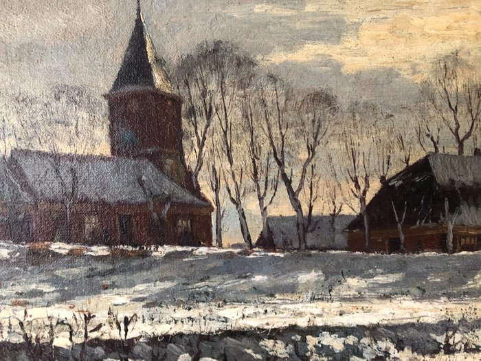 Hollandse School (XX) Mogelijk D.Van Haaren (1878-1953) - Landschap met kerk in de winter
