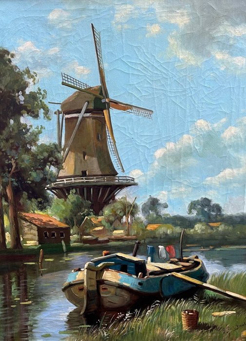 Cor van der Zwalm (1884-1955) - Rievier landschap met molen