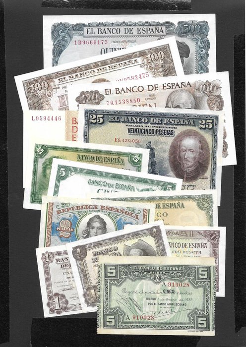 Hiszpania. - 13 banknotes - various dates  (Bez ceny minimalnej
)