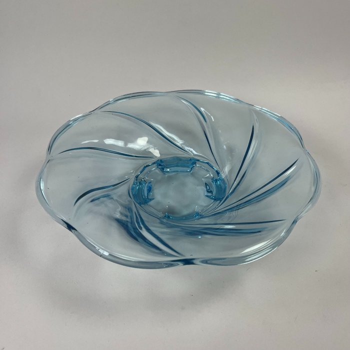 大淺盤 - 裝飾藝術 - 壓制玻璃碗 - 透明藍色 - 玻璃